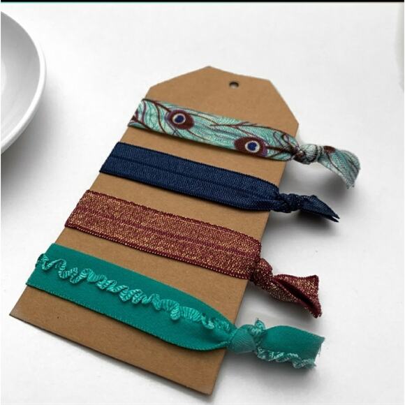 Set of 4 peacock themed hair ties blue green brown - Picture 2 of 3